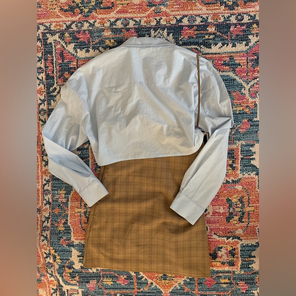 Act N°1 Plaid asymmetric combination mixed media mini dress. Made in Italy. - Picture 4 of 7